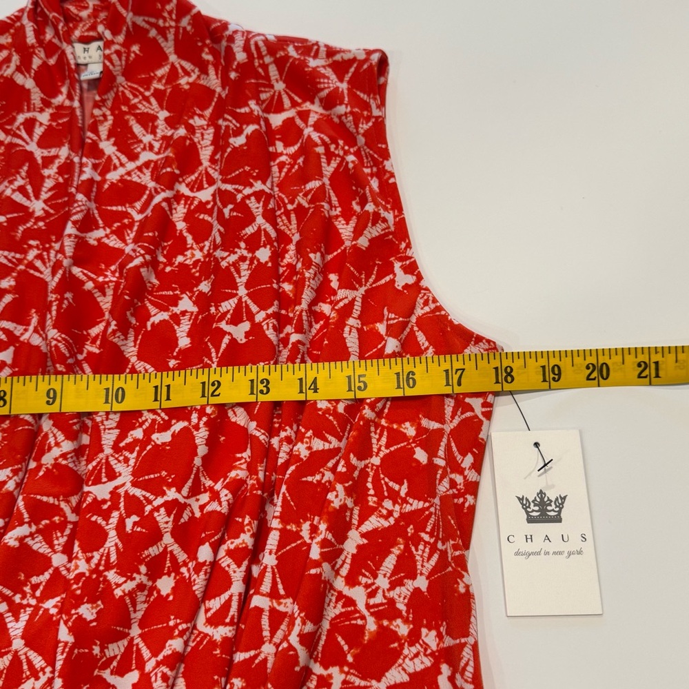 NWT CHAUS New York Women's Orange Leaf Print Faux Wrap Sleeveless Top Size L - Picture 8 of 10